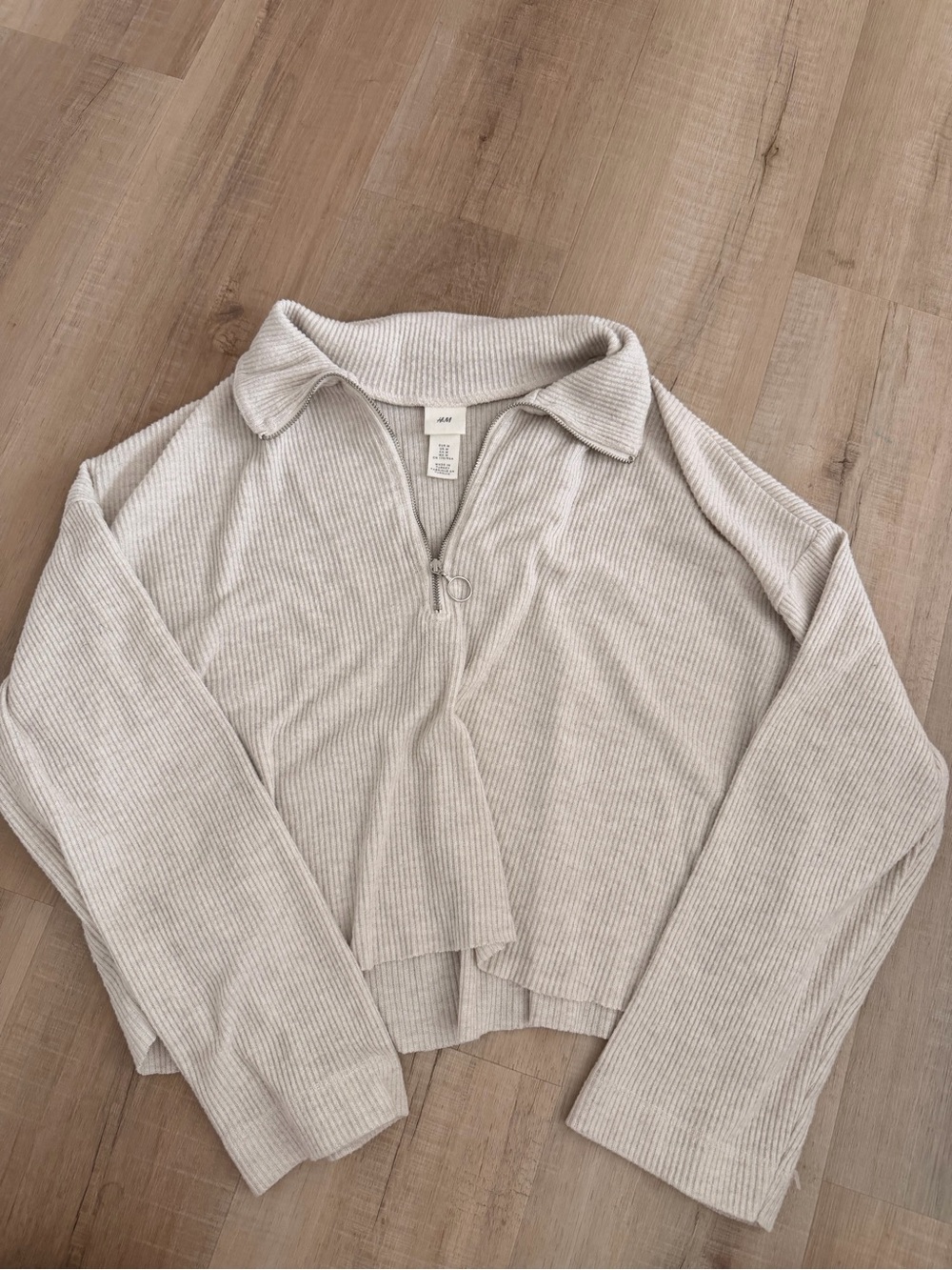 H&M Cream Ribbed Half-Zip Collared Sweater